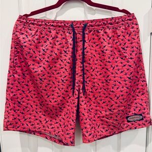 Vineyard Vines Coral and Navy Swim Trunks Airplanes Medium